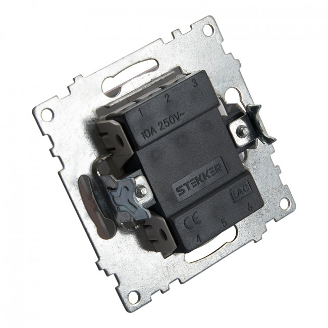 Выключатель 2-клавишный (механизм), STEKKER GLS10-7104-02, 250V, 10А, серия Катрин, шампань, артикул STEKKER 39592