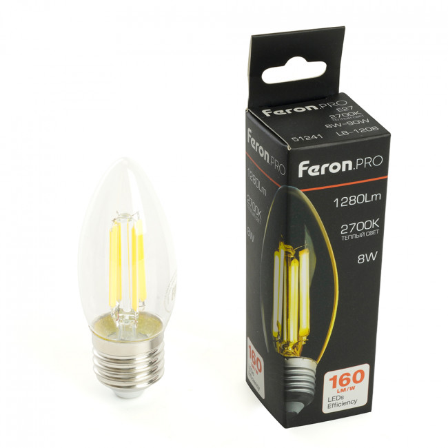 Лампа светодиодная Feron.PRO LB-1208 Свеча E27 1280LM 8W 175-265V 2700K, артикул FERON 51241 Лампа светодиодная Feron.PRO LB-1208 Свеча E27 1280LM 8W 175-265V 2700K, артикул FERON 51241
