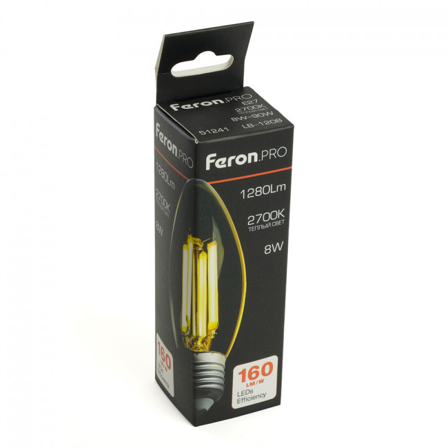 Лампа светодиодная Feron.PRO LB-1208 Свеча E27 1280LM 8W 175-265V 2700K, артикул FERON 51241 Лампа светодиодная Feron.PRO LB-1208 Свеча E27 1280LM 8W 175-265V 2700K, артикул FERON 51241