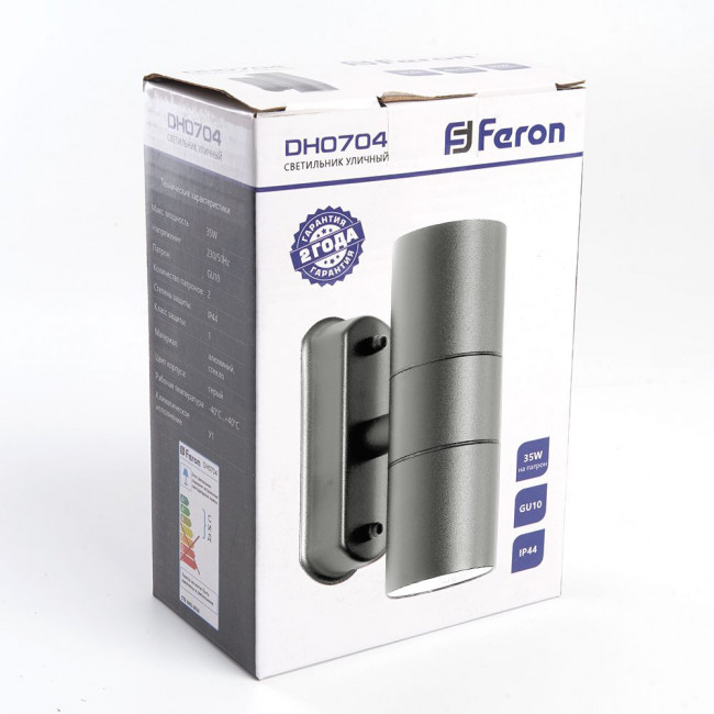Светильник садово-парковый Feron DH0704,на стену, 2*GU10 230V, серый, артикул FERON 11882