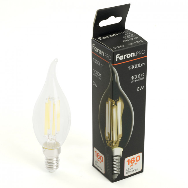 Лампа светодиодная Feron.PRO LB-1218 Свеча на ветру E14 1300LM 8W 175-265V 4000K, артикул FERON 51266