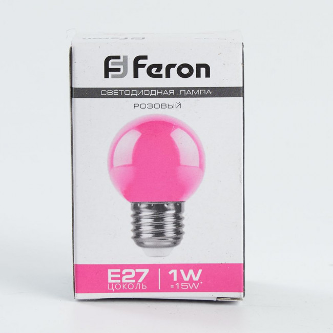 Лампа светодиодная Feron LB-37 Шарик матовый E27 1W 230V Розовый, артикул FERON 38123