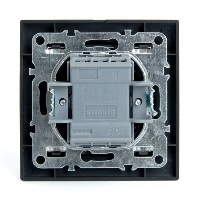 Переключатель 2-клавишный STEKKER  PSW10-9008-03, 250В, 10А, серия Эрна, черный, артикул STEKKER 39921