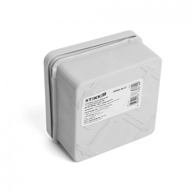 Коробка разветвительная 2х компонентная HF EBX40-48-67, 80*80*40мм, 8 вводов, IP67, серая (GE42435), артикул STEKKER 49197