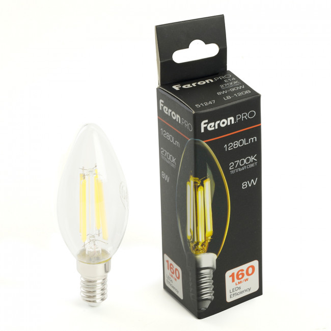 Лампа светодиодная Feron.PRO LB-1208 Свеча E14 1280LM 8W 175-265V 2700K, артикул FERON 51247 Лампа светодиодная Feron.PRO LB-1208 Свеча E14 1280LM 8W 175-265V 2700K, артикул FERON 51247