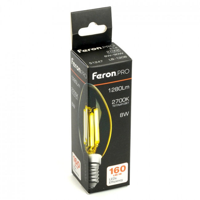 Лампа светодиодная Feron.PRO LB-1208 Свеча E14 1280LM 8W 175-265V 2700K, артикул FERON 51247 Лампа светодиодная Feron.PRO LB-1208 Свеча E14 1280LM 8W 175-265V 2700K, артикул FERON 51247