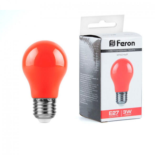 Лампа светодиодная Feron LB-375 E27 3W матовая 230V красная, артикул FERON 25924