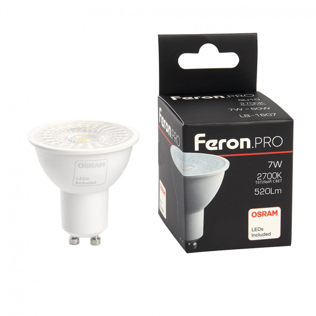 Лампа светодиодная Feron.PRO LB-1607 GU10 7W 175-265V 2700K, артикул FERON 38176 Лампа светодиодная Feron.PRO LB-1607 GU10 7W 175-265V 2700K, артикул FERON 38176
