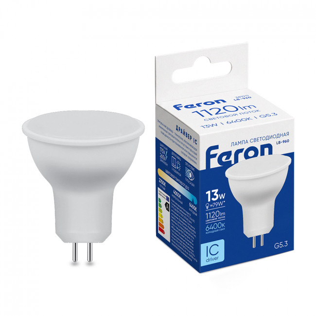 Лампа светодиодная Feron LB-960 MR16 G5.3 13W 175-265V 6400K, артикул FERON 38190