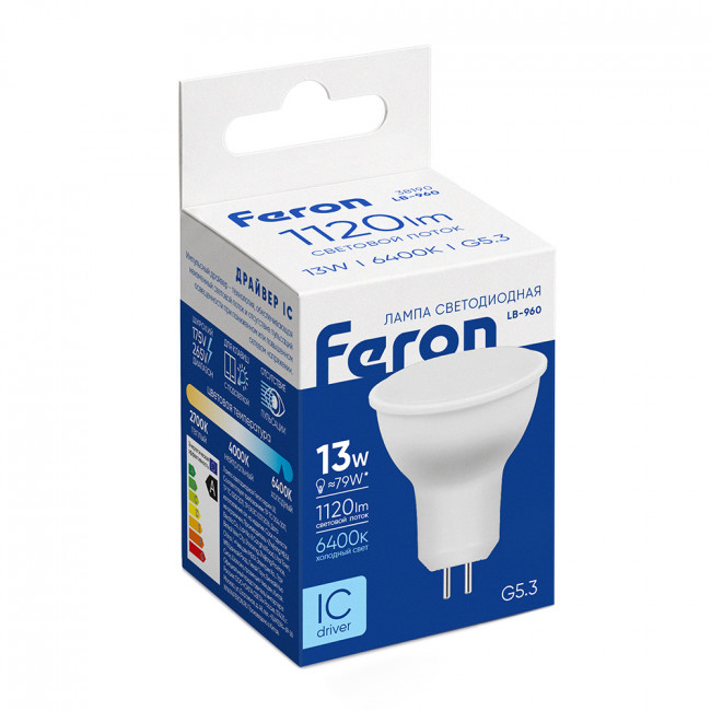 Лампа светодиодная Feron LB-960 MR16 G5.3 13W 175-265V 6400K, артикул FERON 38190