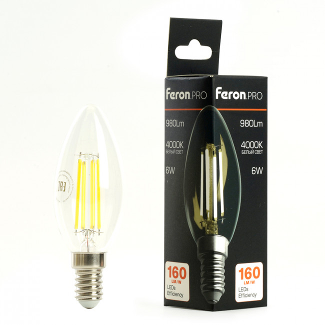 Лампа светодиодная Feron.PRO LB-1206 Свеча E14 980LM 6W 175-265V 4000K, артикул FERON 51245
