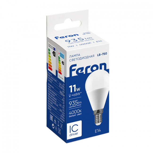 Лампа светодиодная Feron LB-750 Шарик E14 11W 175-265V 4000K, артикул FERON 25947