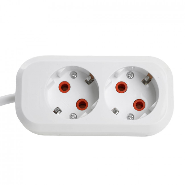 Удлинитель двухместный с/з  STEKKER HM06-21-02 3x1мм2, 2м, серия Home, белый, артикул STEKKER 49339
