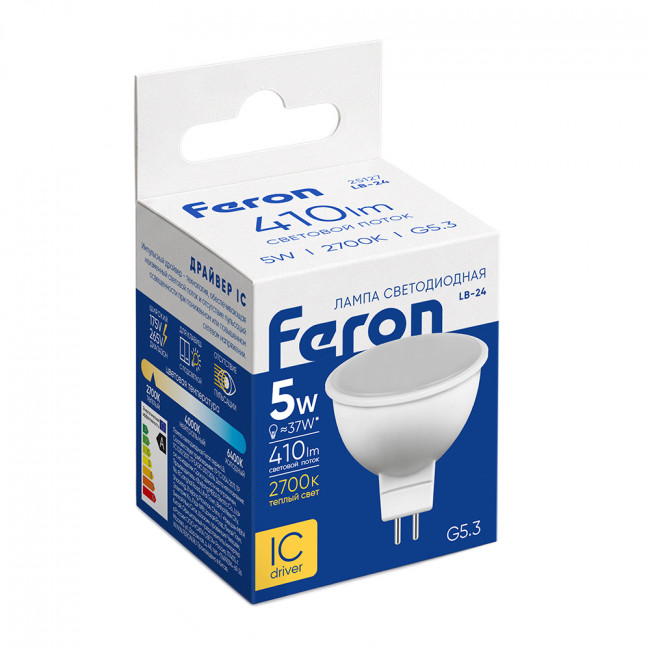 Лампа светодиодная Feron LB-24 MR16 G5.3 5W 175-265V 2700K, артикул FERON 25127