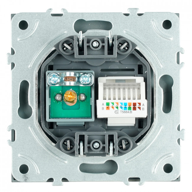 Розетка TV + компьютерная RJ-45 (механизм), STEKKER, серия Эмили, RST00-5106-09, антрацит, soft touch, артикул STEKKER 49924 Розетка TV + компьютерная RJ-45 (механизм), STEKKER, серия Эмили, RST00-5106-09, антрацит, soft touch, артикул STEKKER 49924