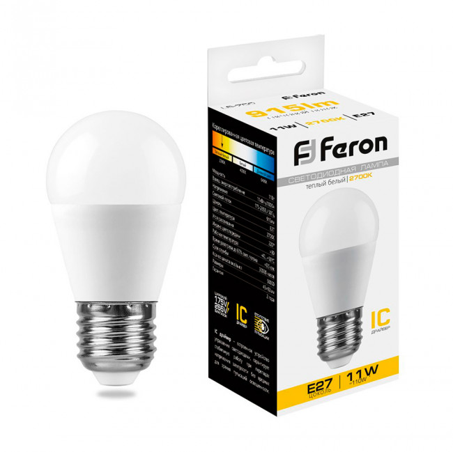Лампа светодиодная Feron LB-750 Шарик E27 11W 175-265V 2700K, артикул FERON 25949