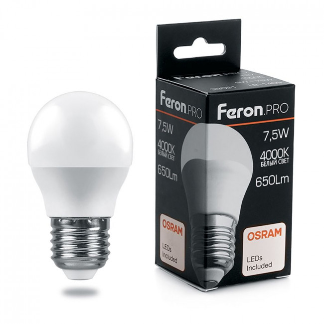 Лампа светодиодная Feron.PRO LB-1407 Шарик E27 7.5W 175-265V 4000K, артикул FERON 38075