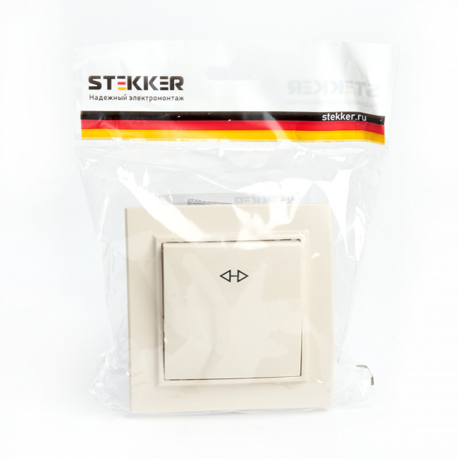 Переключатель перекрестный 1-клавишный STEKKER  PSW10-9009-02, 250В, 10А, серия Эрна, слоновая кость, артикул STEKKER 39926
