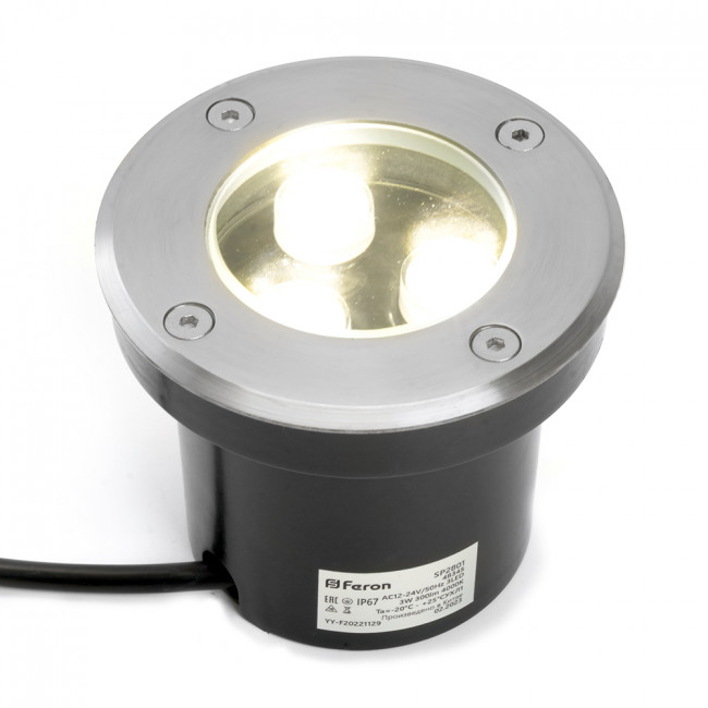 Светодиодный светильник тротуарный (грунтовый) Feron SP2801, 3W, AC/DC12-24V, низковольтный, 4000К, черный,100*H80mm, вн.диаметр: 70mm, IP67, артикул FERON 48345 Светодиодный светильник тротуарный (грунтовый) Feron SP2801, 3W, AC/DC12-24V, низковольтный, 4000К, черный,100*H80mm, вн.диаметр: 70mm, IP67, артикул FERON 48345