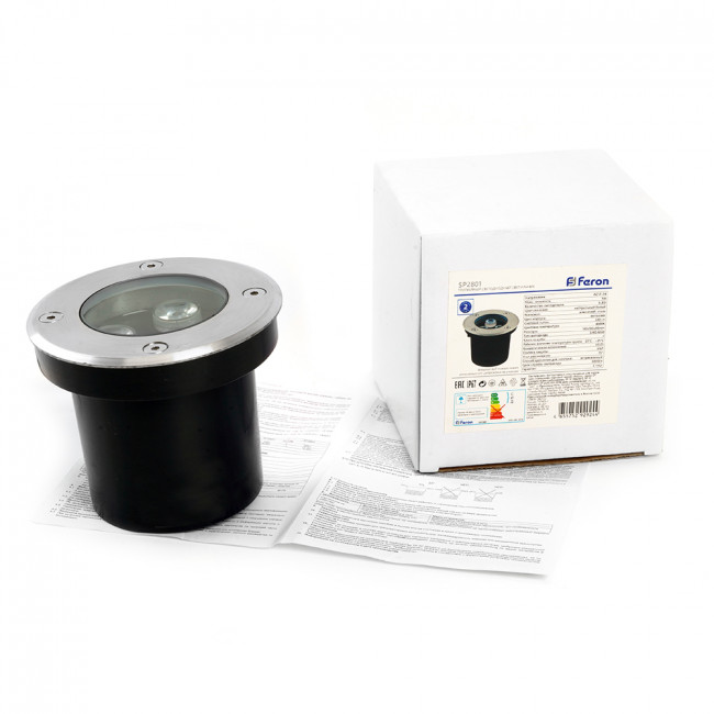 Светодиодный светильник тротуарный (грунтовый) Feron SP2801, 3W, AC/DC12-24V, низковольтный, 4000К, черный,100*H80mm, вн.диаметр: 70mm, IP67, артикул FERON 48345 Светодиодный светильник тротуарный (грунтовый) Feron SP2801, 3W, AC/DC12-24V, низковольтный, 4000К, черный,100*H80mm, вн.диаметр: 70mm, IP67, артикул FERON 48345