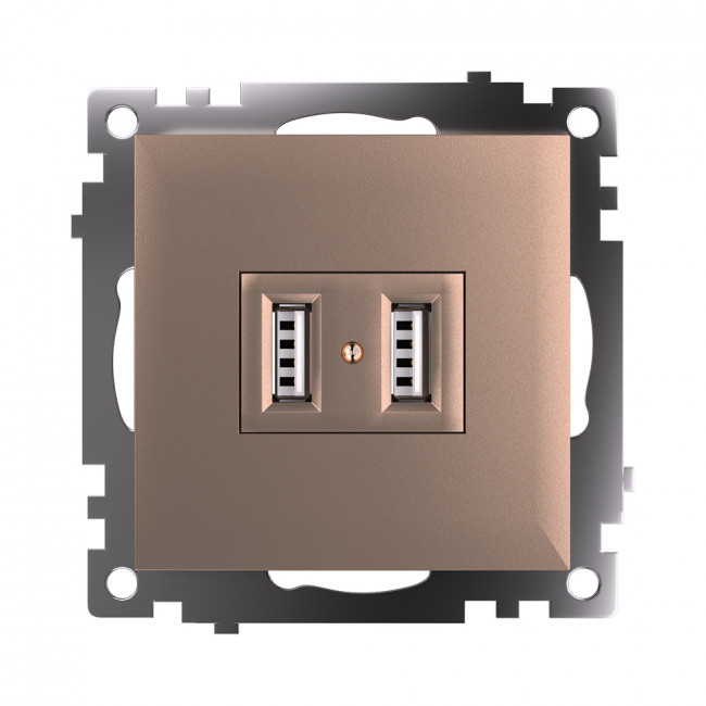 Розетка USB 2-местная (механизм), STEKKER GLS10-7115-02, 250B, 2,1A, серия Катрин, шампань, артикул STEKKER 39602