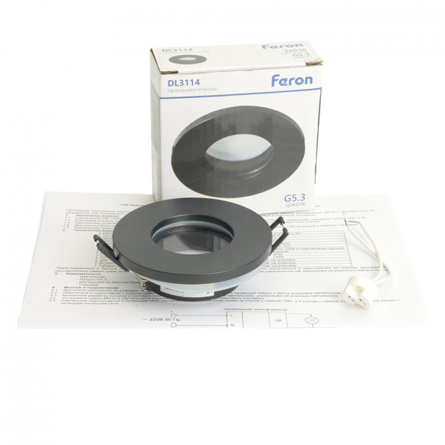 Светильник встраиваемый Feron DL3114 потолочный MR16 G5.3 черный IP44, артикул FERON 51367