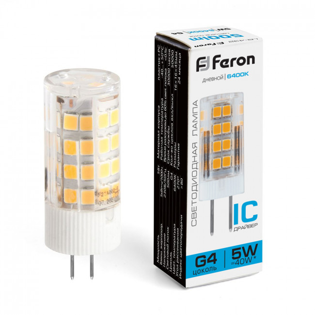 Лампа светодиодная Feron LB-432 G4 5W 175-265V 6400K, артикул FERON 25862