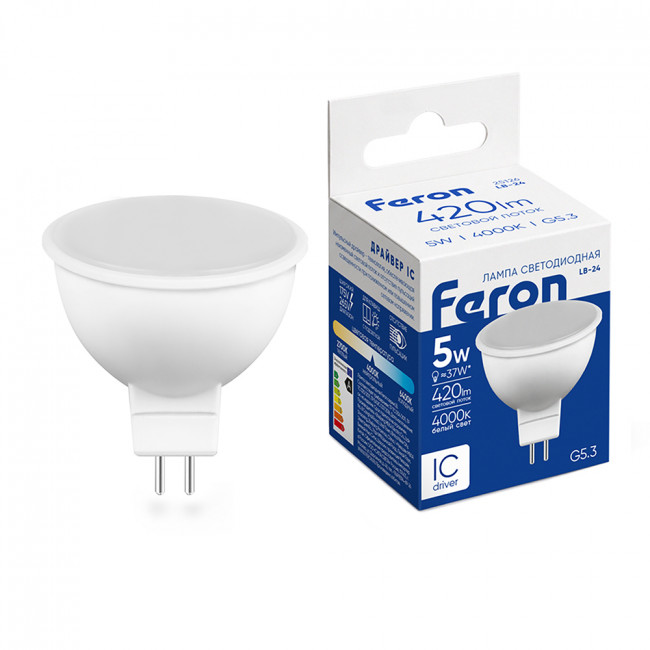 Лампа светодиодная Feron LB-24 MR16 G5.3 5W 175-265V 4000K, артикул FERON 25126