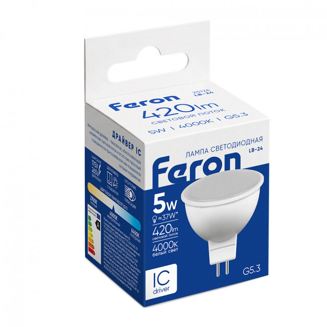 Лампа светодиодная Feron LB-24 MR16 G5.3 5W 175-265V 4000K, артикул FERON 25126
