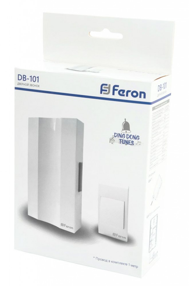 Звонок с кнопкой проводной Feron DB-101 электромеханический белый 230V 162х98х40мм, артикул FERON 41504