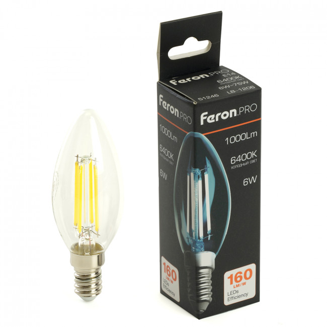 Лампа светодиодная Feron.PRO LB-1206 Свеча E14 6W 1000LM 175-265V 6400K, артикул FERON 51246 Лампа светодиодная Feron.PRO LB-1206 Свеча E14 6W 1000LM 175-265V 6400K, артикул FERON 51246