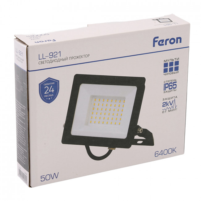 Светодиодный прожектор Feron LL-921 IP65 50W 6400K, артикул FERON 32102 Светодиодный прожектор Feron LL-921 IP65 50W 6400K, артикул FERON 32102