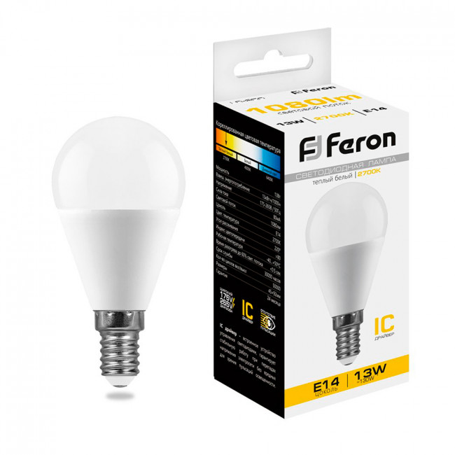 Лампа светодиодная Feron LB-950 Шарик E14 13W 175-265V 2700K, артикул FERON 38101