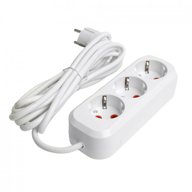 Удлинитель трехместный с/з  STEKKER HM06-31-02 3x1мм2, 2м, серия Home, белый, артикул STEKKER 49347