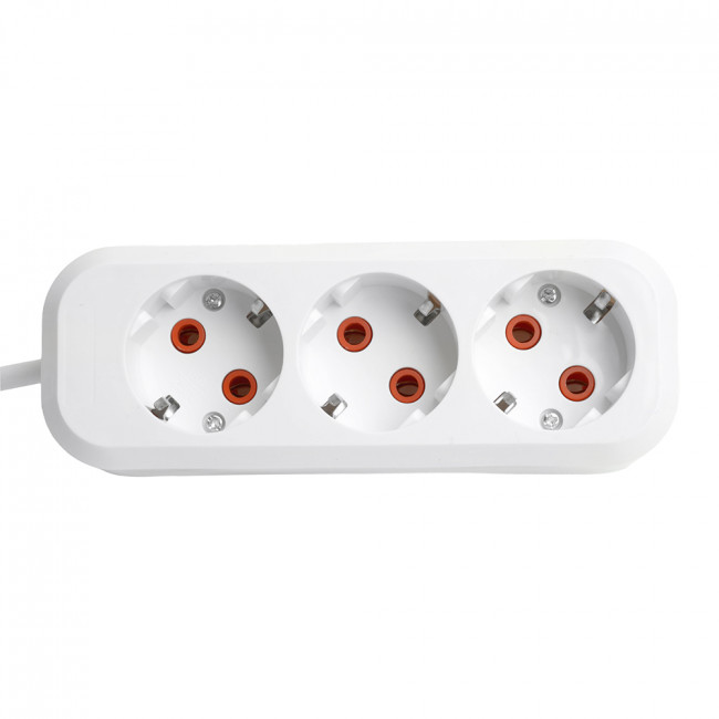 Удлинитель трехместный с/з  STEKKER HM06-31-02 3x1мм2, 2м, серия Home, белый, артикул STEKKER 49347