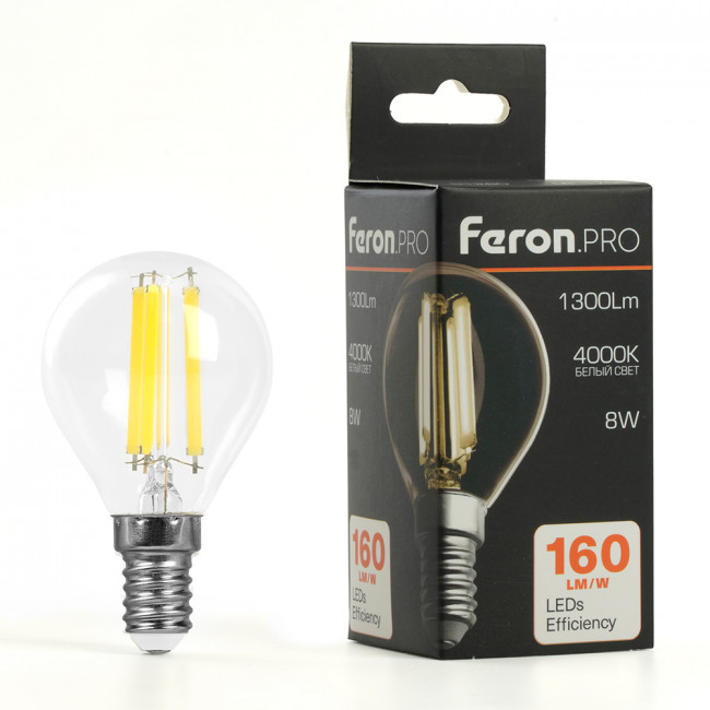 Лампа светодиодная Feron.PRO LB-1708 Шарик E14 1300LM 8W 175-265V 4000K, артикул FERON 51260