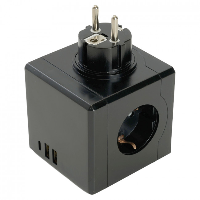 Разветвитель сетевой 3-местный с/з STEKKER ADP16-33-22, 250V, 16A, ABS пластик, черный, артикул STEKKER 49658