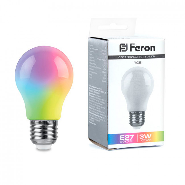 Лампа светодиодная Feron LB-375 E27 3W матовая 230V RGB плавная сменая цвета, артикул FERON 38118