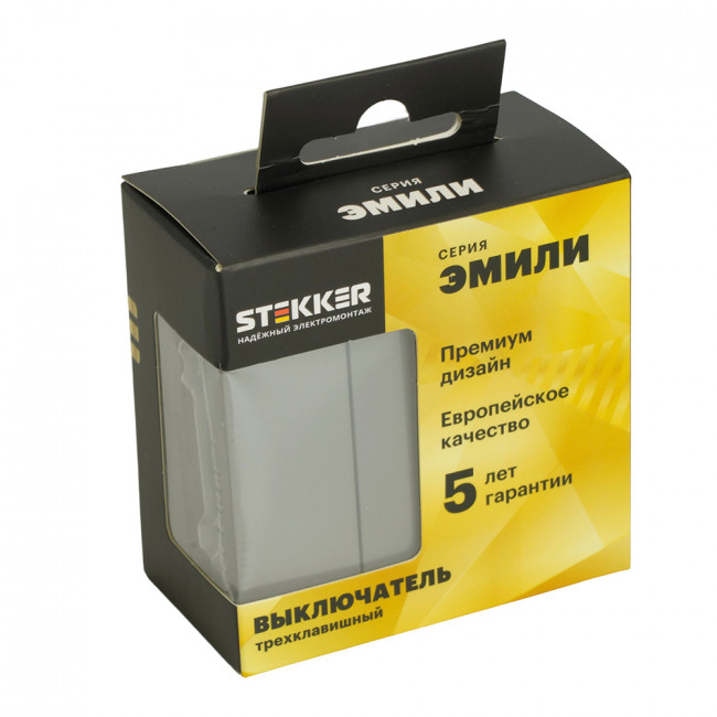 Выключатель 3-клавишный (механизм), STEKKER, 250В, 10А, серия Эмили, RSW10-5108-10, платиново-серый, soft touch, артикул STEKKER 49948
