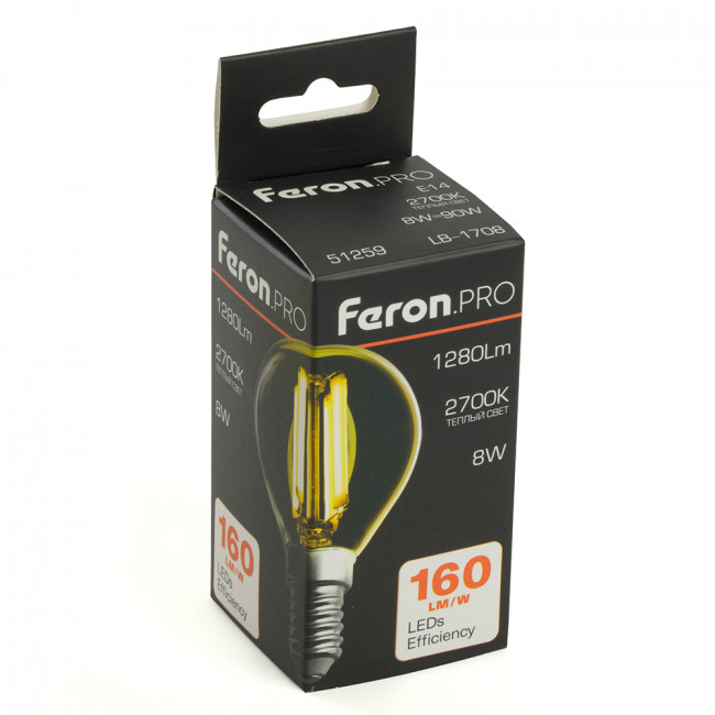 Лампа светодиодная Feron.PRO LB-1708 Шарик E14 1280LM 8W 175-265V 2700K, артикул FERON 51259