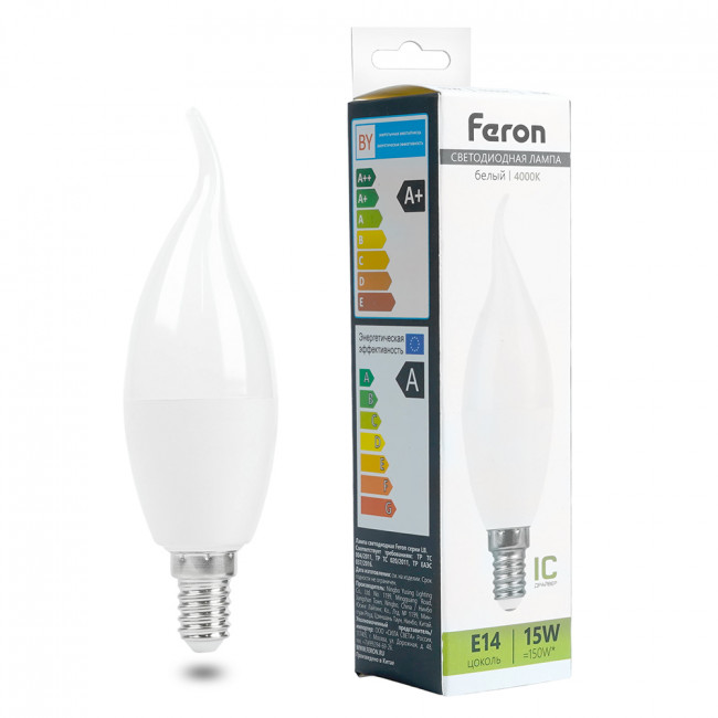 Лампа светодиодная Feron LB-980 Свеча на ветру E14 15W 175-265V 4000K, артикул FERON 52075