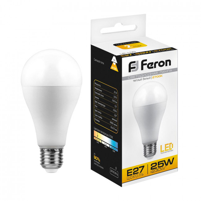 Лампа светодиодная Feron LB-100 Шар E27 25W 175-265V 2700K, артикул FERON 25790