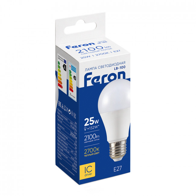 Лампа светодиодная Feron LB-100 Шар E27 25W 175-265V 2700K, артикул FERON 25790