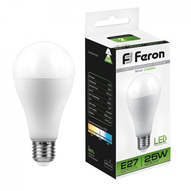 Лампа светодиодная Feron LB-100 Шар E27 25W 175-265V 4000K, артикул FERON 25791 Лампа светодиодная Feron LB-100 Шар E27 25W 175-265V 4000K, артикул FERON 25791