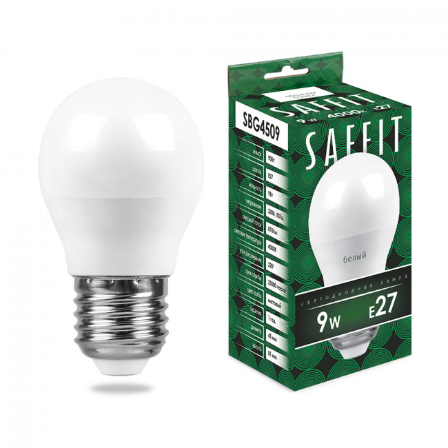 Лампа светодиодная SAFFIT SBG4509 Шарик E27 9W 230V 4000K, артикул SAFFIT 55083