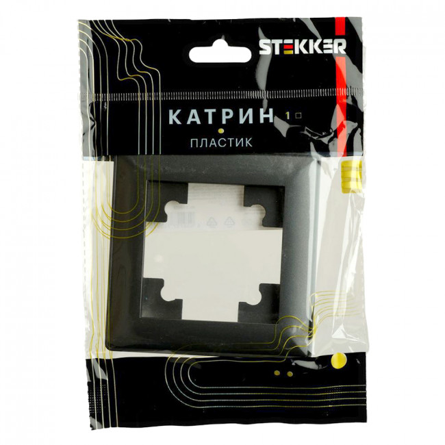 Рамка STEKKER, PFR00-7001-05 1-местная, пластик, серия Катрин, черный, артикул STEKKER 39812 Рамка STEKKER, PFR00-7001-05 1-местная, пластик, серия Катрин, черный, артикул STEKKER 39812