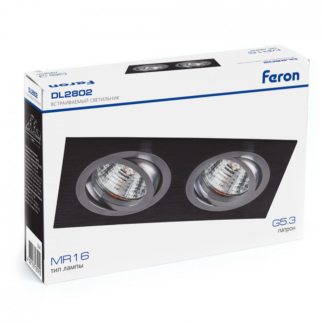 Светильник встраиваемый Feron DL2802 потолочный MR16 G5.3 черный-хром, артикул FERON 32641 Светильник встраиваемый Feron DL2802 потолочный MR16 G5.3 черный-хром, артикул FERON 32641