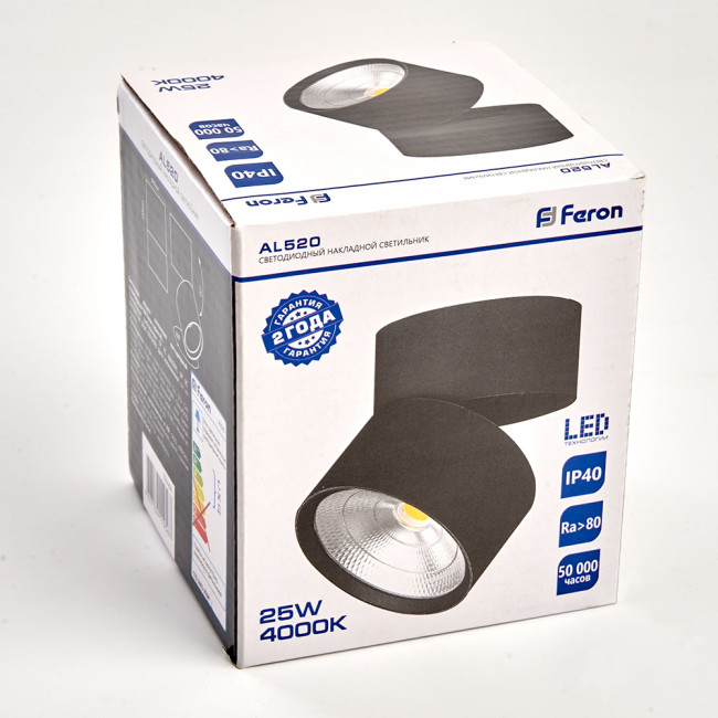 Светодиодный светильник Feron AL520 накладной 25W 4000K черный, артикул FERON 32464 Светодиодный светильник Feron AL520 накладной 25W 4000K черный, артикул FERON 32464
