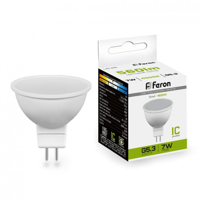 Лампа светодиодная Feron LB-26 MR16 G5.3 7W 175-265V 4000K, артикул FERON 25236