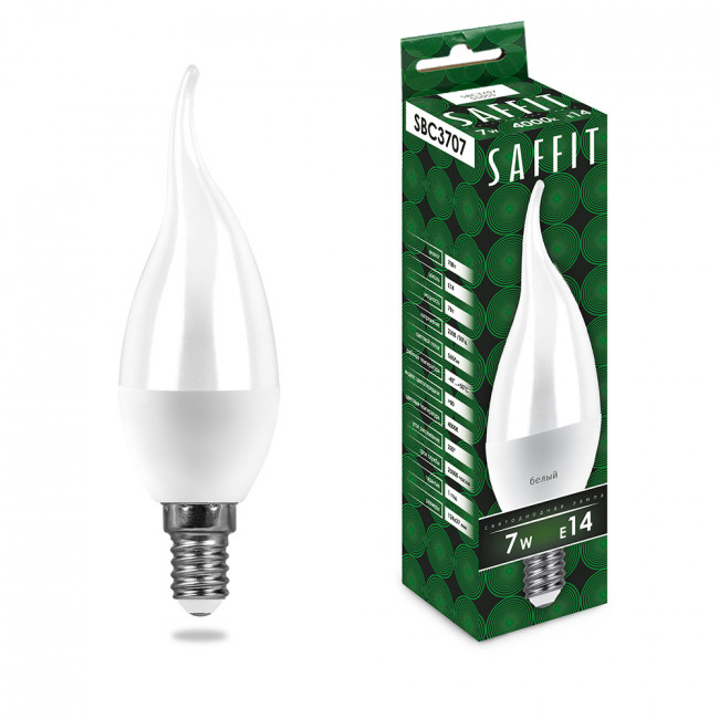Лампа светодиодная SAFFIT SBC3707 Свеча на ветру E14 7W 230V 4000K, артикул SAFFIT 55055